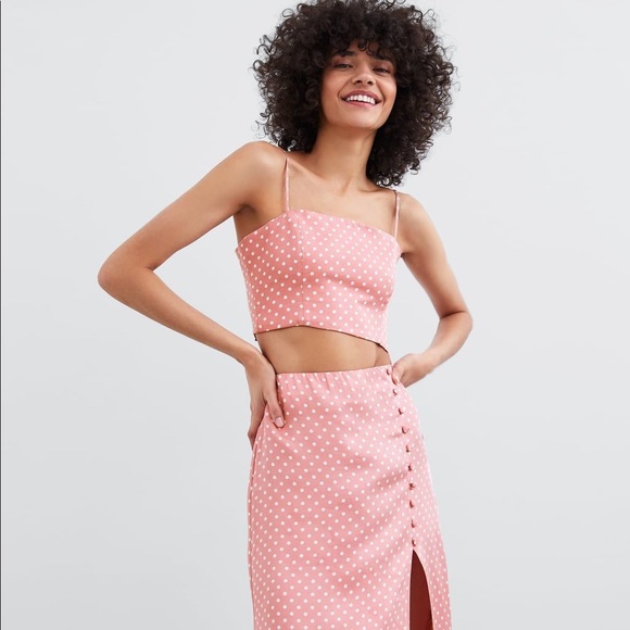 zara pink polka dot skirt